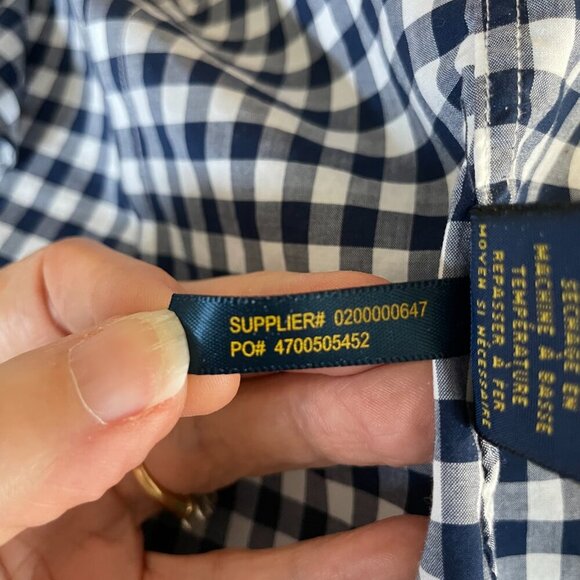 Ralph Lauren Blue Label Slim Fit LS Button Down Cotton Check Shirt Navy Wht Sz 2 - Picture 12 of 14
